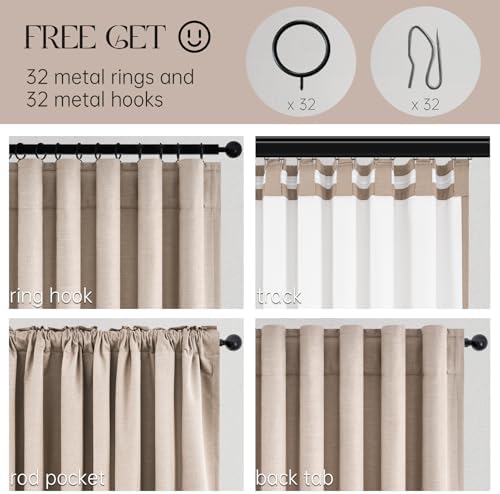 Topfinel 120 Inch Linen Blackout Curtains 2 Panels for Bedroom Living