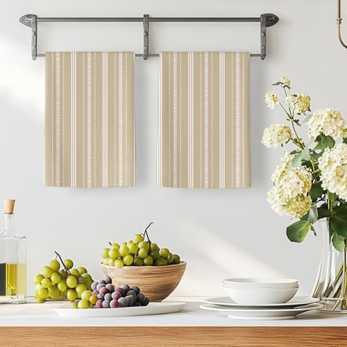 Boho Beige Kitchen Towels Set of 3, Absorbent Dish Towels for Kitchen