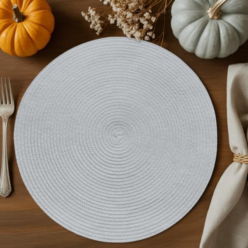 Silver Gray 15 Inch Round Placemats Set of 6, Boho Light Gray Solid