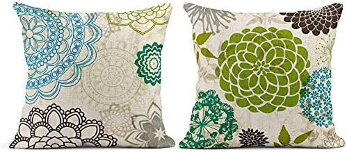 Linen Throw Pillow Covers Set of 4, 20 x 20 Inch, Floral