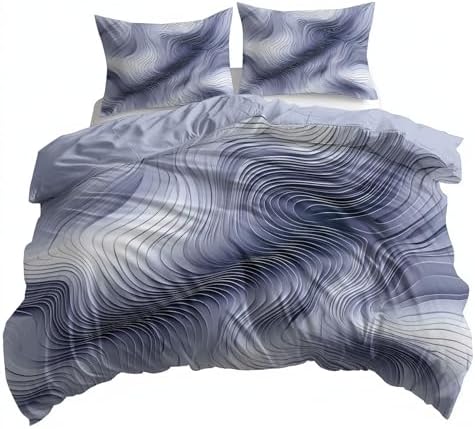 Queen Duvet Cover Set Abstract Lines Curves Soft Microfiber Reversible