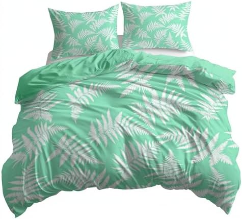 California King Duvet Cover Set Minimalist Fern Leaf Pattern Soft