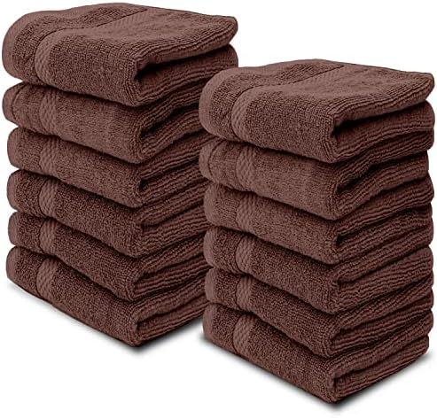 White Classic 12 Luxury Brown Washcloths 13 x 13 and 4 Luxury Bath