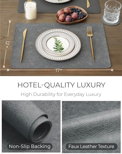 Reversible Faux Leather Placemats and Coasters Set of 12, 12x17 Inch