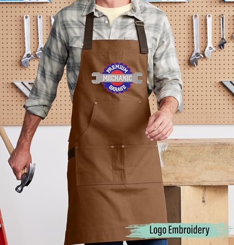 TEEAMORE Custom Workwear Apron with Pockets Logo Text Embroidered &