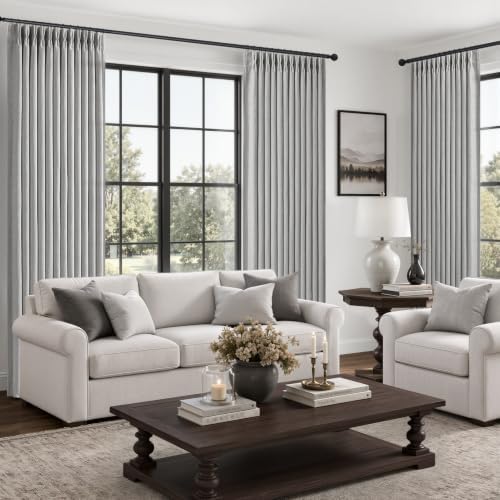96 Inch Blackout Pinch Pleated Grey Curtains 2 Panel for