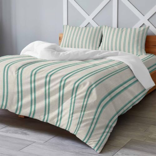 Green Ticking Stripe California King 4 Piece Duvet Cover Set