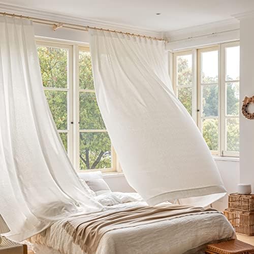 LETAU Sheer Off White Curtains 96 inches Long, Pinch Pleated Fish Bone