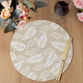 Cream Fronds Round Braided Placemats Set of 8, Beige Leaf Plant Canvas