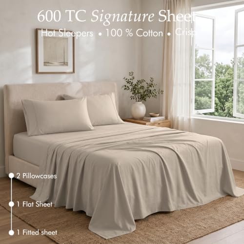 Threadmill 600 Thread Count Cotton Full Sheet Set, Sateen, Taupe