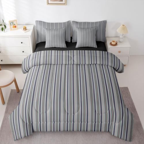 Erosebridal Gray Stripes King 7-Piece Comforter Set | Men Women Kids