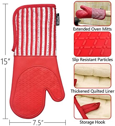 Alselo Silicone Oven Mitts Heat Resistant 932°F with Waterproof &