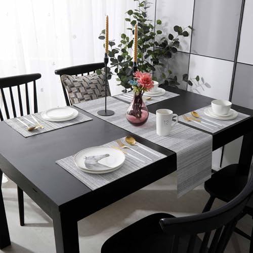 Linen Textured Striped Table Runner and Placemats Set of 4 Farmhouse