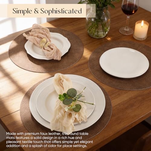 Mifoci Placemats Set of 10 Round Faux Leather Placemats Dual-Sided