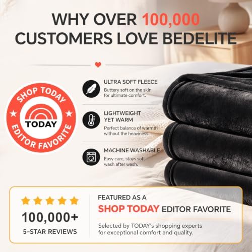BEDELITE Fleece Blanket Soft Plush Queen Size Bed Blanket Black