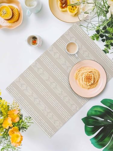 Light Brown Striped Placemats for Dining Table Set of 4, Modern