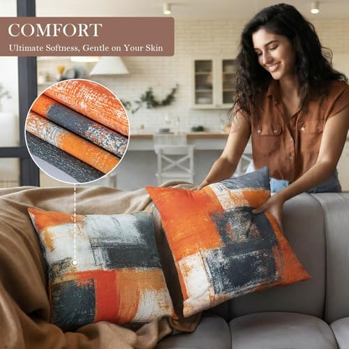 Burnt Orange Throw Pillow Covers 20x20 Set of 4 Decorative Cushion