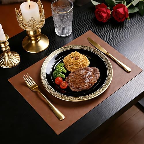Faux Leather Placemats for Dining Table Set of 6, Edge-Sealed PU