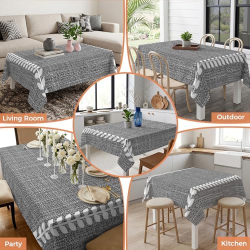 Country Gray Linen Texture Rectangle Tablecloth 60x120 Inches,White