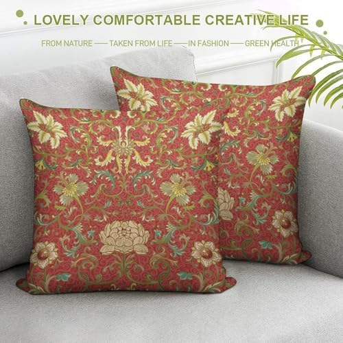 Vintage Floral Pillow Covers,Red Retro Flowers Botanical Art Home