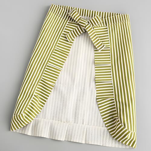 Kitchen Cooking Apron with Pockets, Cotton Striped Waist Apron