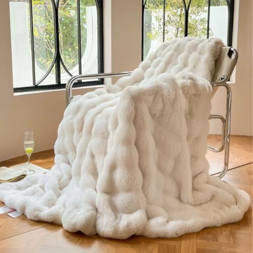 Ultra-Soft Fuzzy Faux Fur Throw Blanket,ICreamy White,50x60 in