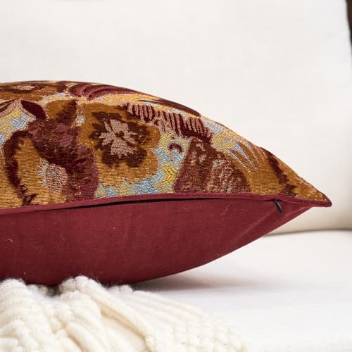 Alerfa Red Neutral Floral Pillow Cover 18 x 18 Inch, Vintage Cut