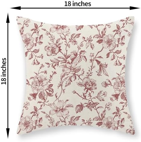 Burgundy Red Floral Pillow Covers 18x18 Set of 2 Chinoiserie Floral