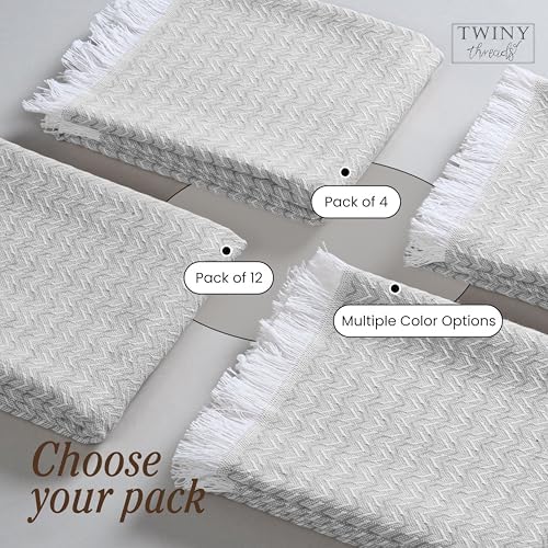 TWINY threads 12 Pack 100% Cotton Kitchen Towels, 16"x26" (Light Grey)