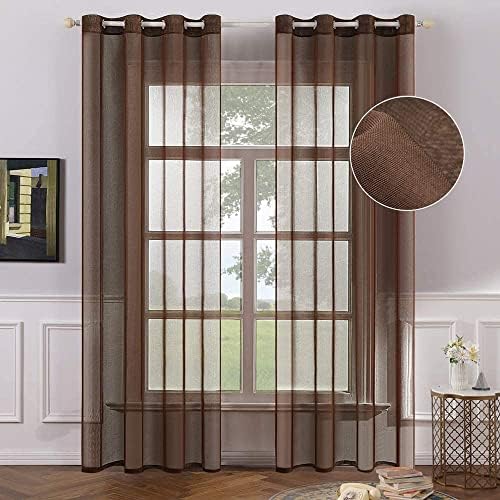MIULEE 2 Panels Chocolate Brown Semi Sheer Window Treatment Curtains