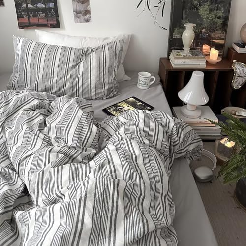 MKXI Full Size Charcoal Grey & White Striped Duvet Cover Set - 3 Piece