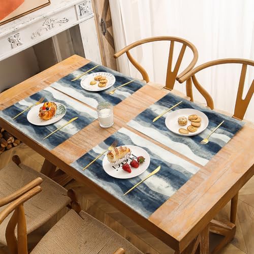 Blue-Gray Placemats Set of 8 - Durable Soft Washable Table