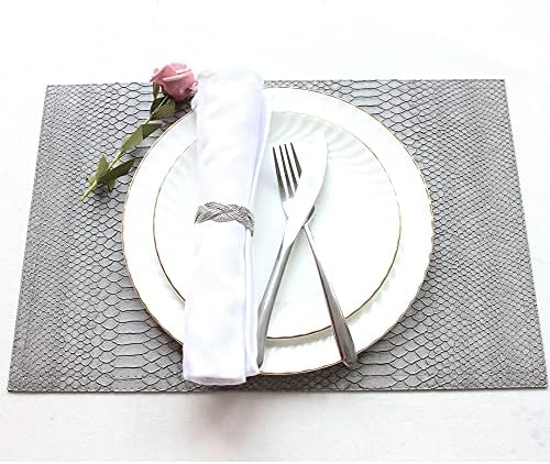 Faux Leather Placemat, 12"X17.5", Set of 6, Crocodile Gray