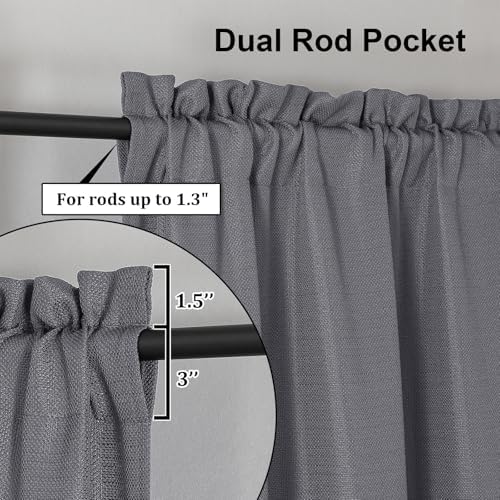 Lecloud Bessie Dark Grey Curtains 63 Inch Length 2 Panels, Light