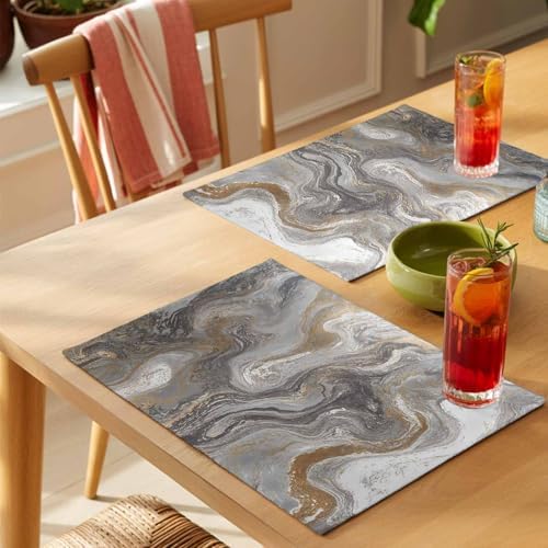 Placemats Set of 8, Gray Marble Cotton Linen Place Mats, Farmhouse
