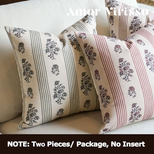 Amor Virisso Floral Throw Pillow Covers 18x18 Set of 2 Block Print