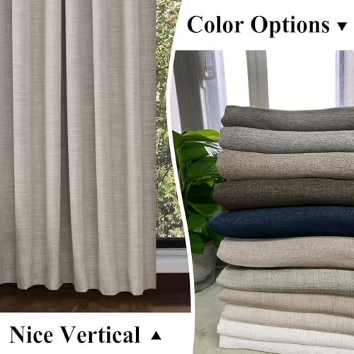 Frelement Linen Textured Curtains for Living Room Rod Pocket Flat