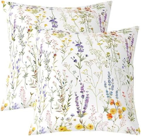 jejeloiu Cute Floral Throw Pillow Covers Set of 2 Botanical Flowers