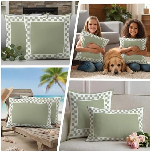 Outdoor Pillow Covers Sage Green Buffalo Plaid Decorative Throw Pillow