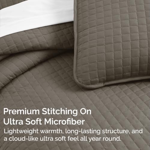 Oversized King Quilt w/ 2 Matching Quilted Pillow Shams, Dark Taupe