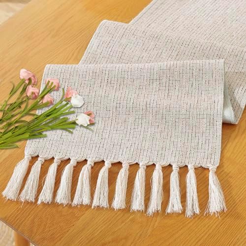 JeogYong Faux Linen Table Runner 13 x 108 Inch Rustic Table Runner