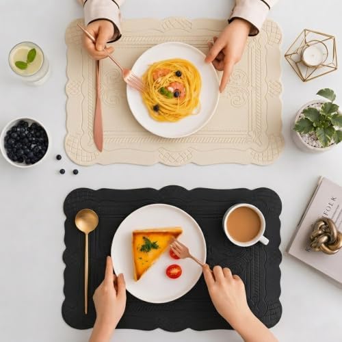 Faux Leather Placemats Set of 6,Embossed,Waterproof Heat Resistant