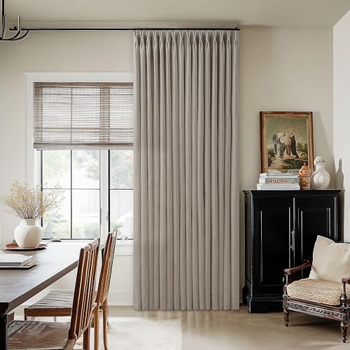 Taupe Pinch Pleated Linen Curtains 96 Inches Long for Living Room