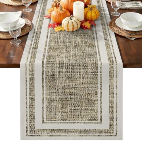 Beige Rustic Cotton Linen Long Table Runner 13 x 108 inch Farmhouse