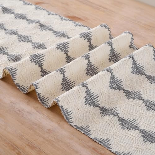 Fancy Homi Grey Boho Cotton Polyester Table Runner 90 Inches Long