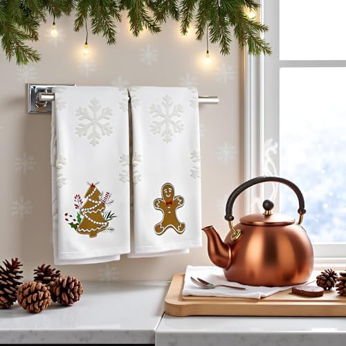 2 Pack Christmas Gingerbread Hand Towels 100% Cotton Jacquard