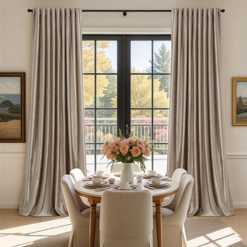 PRIMROSE Blackout Taupe Velvet Curtains 72 inch Long for Living
