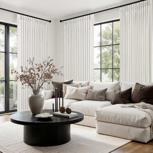 120 Inches Extra Long 50"W Beige White Blackout Curtains Pinch Pleated