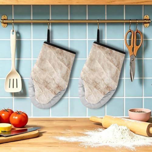 Beige Marble Oven Mitts Heat Resistant 2 Pack Pot Holders Kitchen