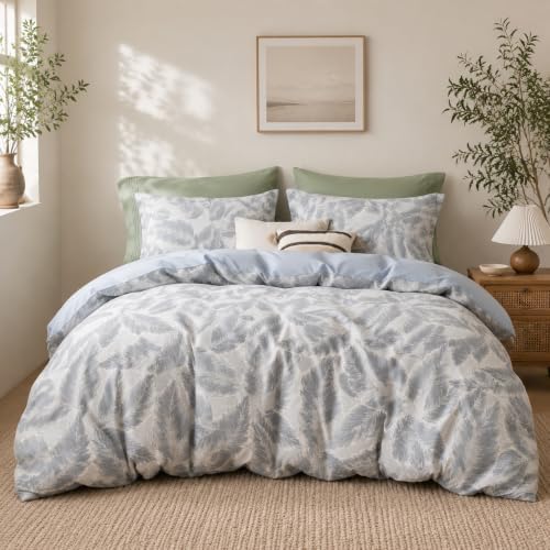 SLEEP ZONE Duvet Cover Set King, Rustic Jacquard Bedding Set, Gray